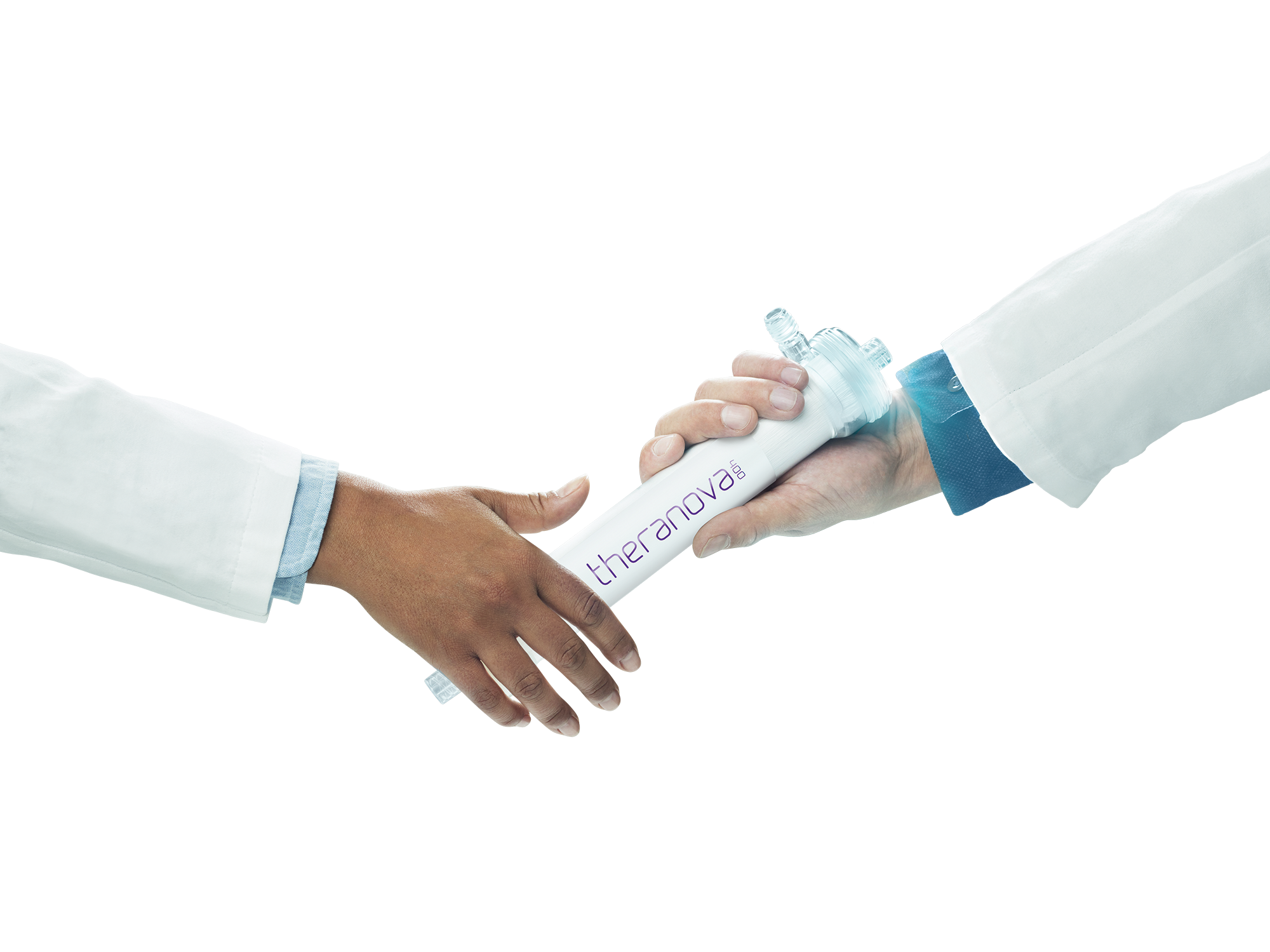 Doctors holding Theranova dialyzer