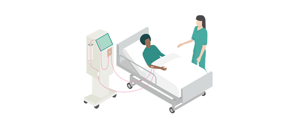 Illustration of a patient participating in in-centre haemodialysis